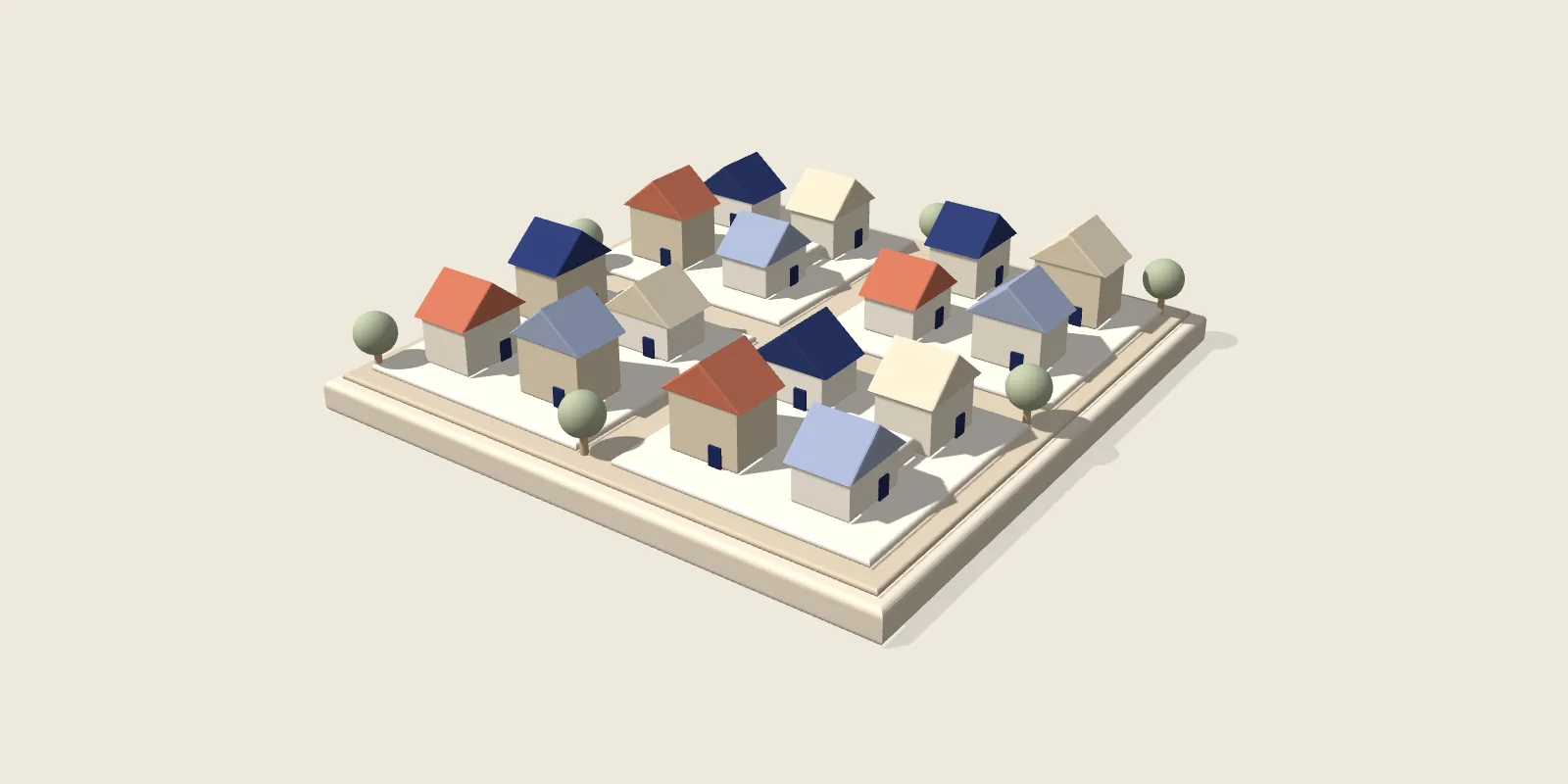Clay model of a city block of small houses